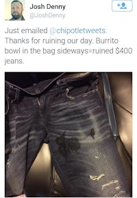 joshua denney tweets a picture of a pair of jeans